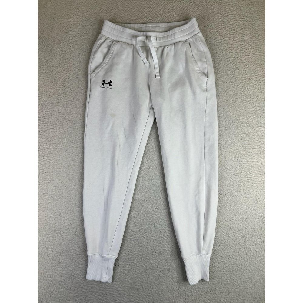 Under Armour Pants Womens Small White Fleece Joggers Sweatpants Logo Athletic